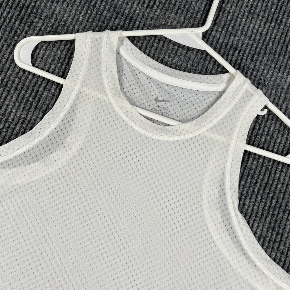Nike Cropped Tank Top Womens Large White Sleeveless Dri Fit Mesh Gym Workout New